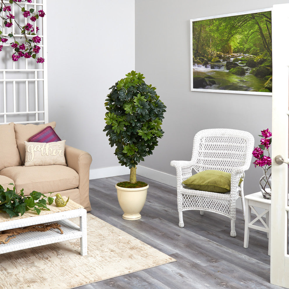 5' Schefflera Artificial Tree, Decorative Urn, Real Touch