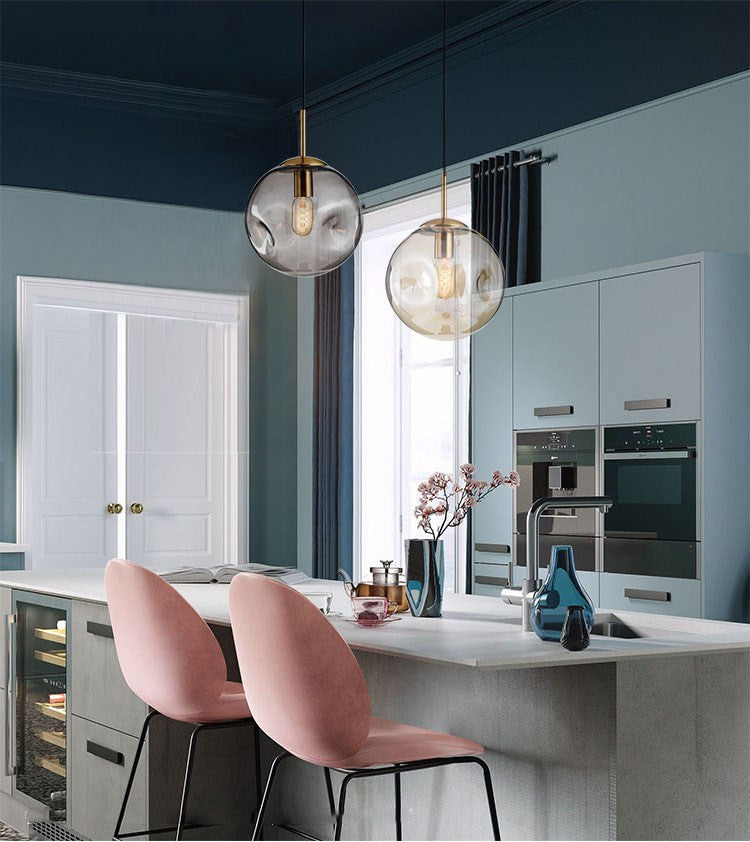 Loft Champagne/Grey Glass Ball LED Pendant Lamp For Restaurant, Lobby, Champagne