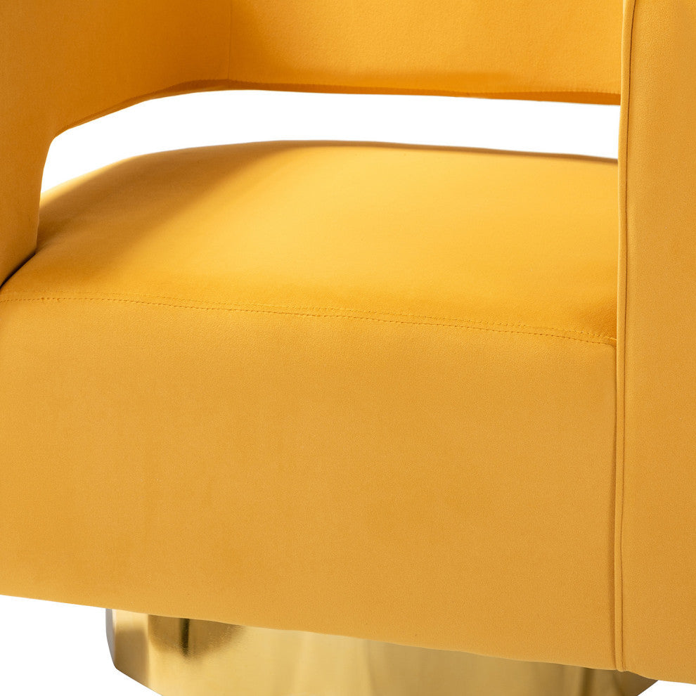 Comfy Swivel Barrel Chair With Metal Base, Mustard