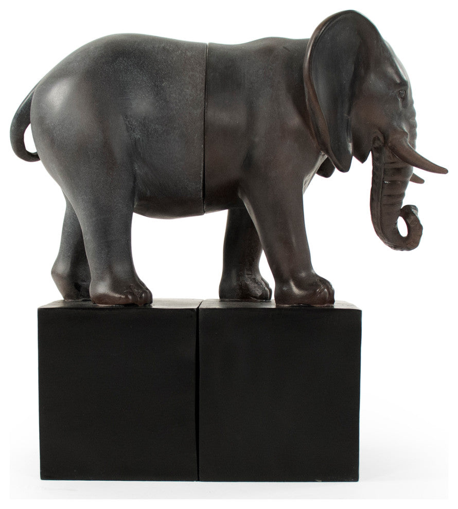 Resin Elephant Bookend, Off-Black