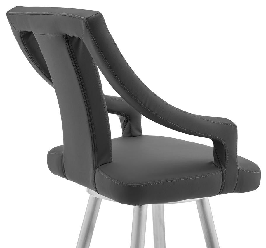 Maxen 26 Gray Faux Leather and Brushed Stainless Steel Swivel Bar Stool