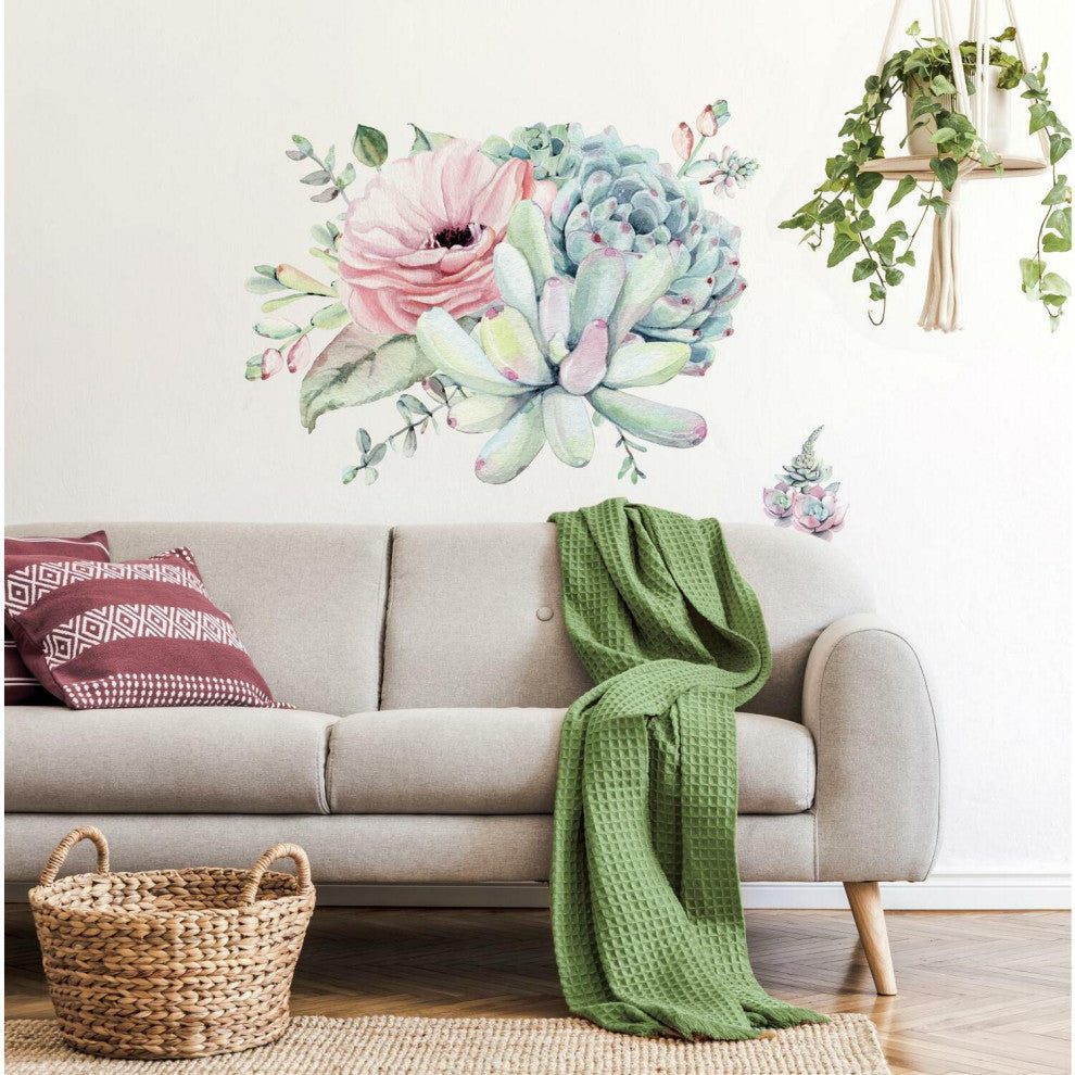 Watercolor Floral Succulents Peel And Stick Giant Wall Decals