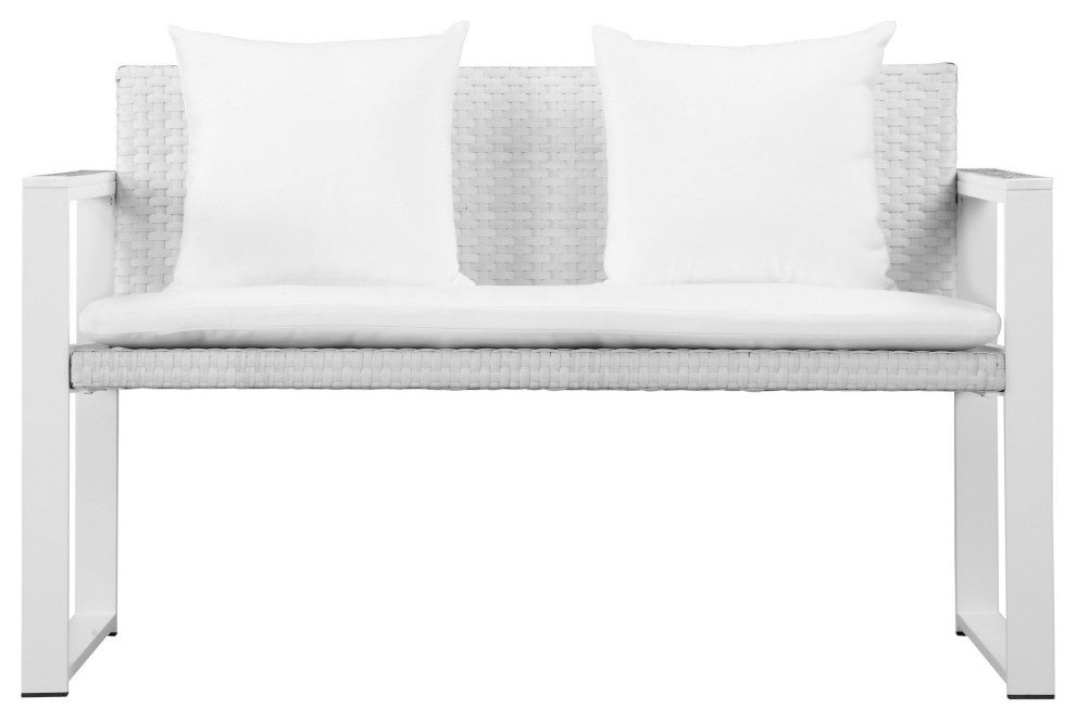 Benzara BM287729 Outdoor Sofa, White Aluminum Frame, Fade Resistant Cushions