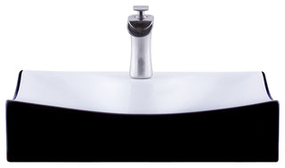Rectangular Black/White Porcelain Vessel Sink and Faucet Set, Brushed Nickel