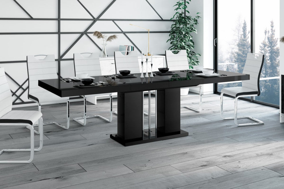 NOSSA High Gloss Extendable Dining Table, Black