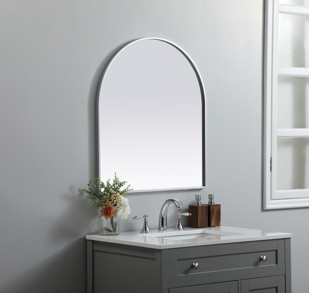 Metal Frame Arch Mirror 27X30 Inch, Silver