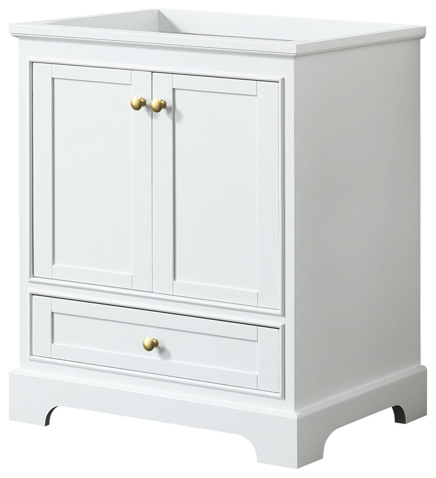 30" Single Bath Vanity, White, No Countertop, No Sink, Gold Trim