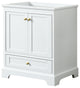 30" Single Bath Vanity, White, No Countertop, No Sink, Gold Trim