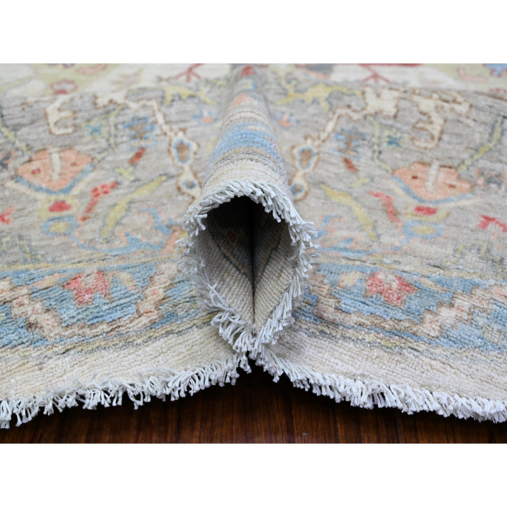 White Ziegler Mahal Hand Knotted Pure Wool Round Oriental Rug, 7'11"x8'