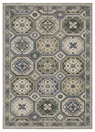 Hanford Panel Medallion Ivory/Blue Fringe Edge Area Rug 6'7" x 9'6"