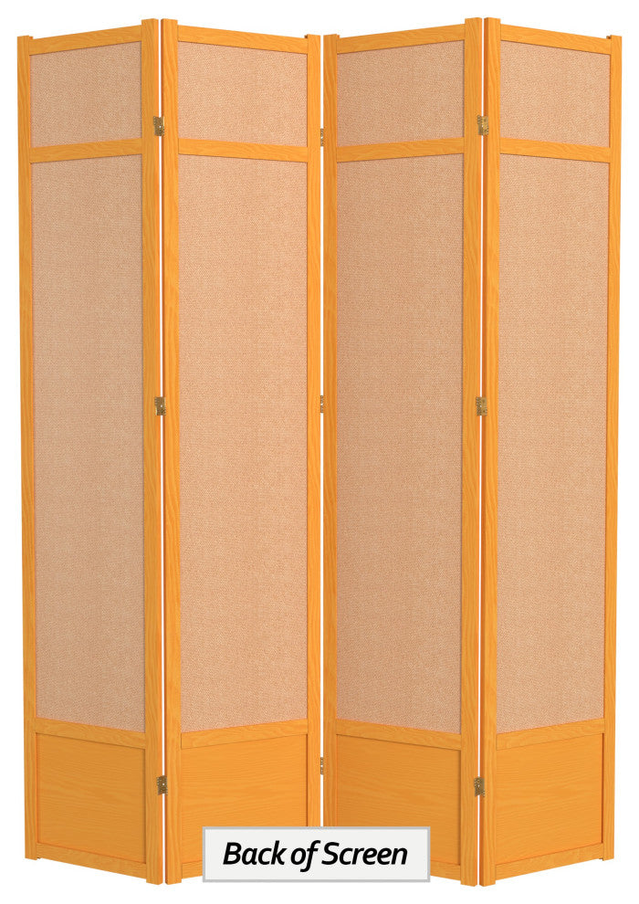 7' Tall Jute Shoji Screen, 4 Panel, Honey