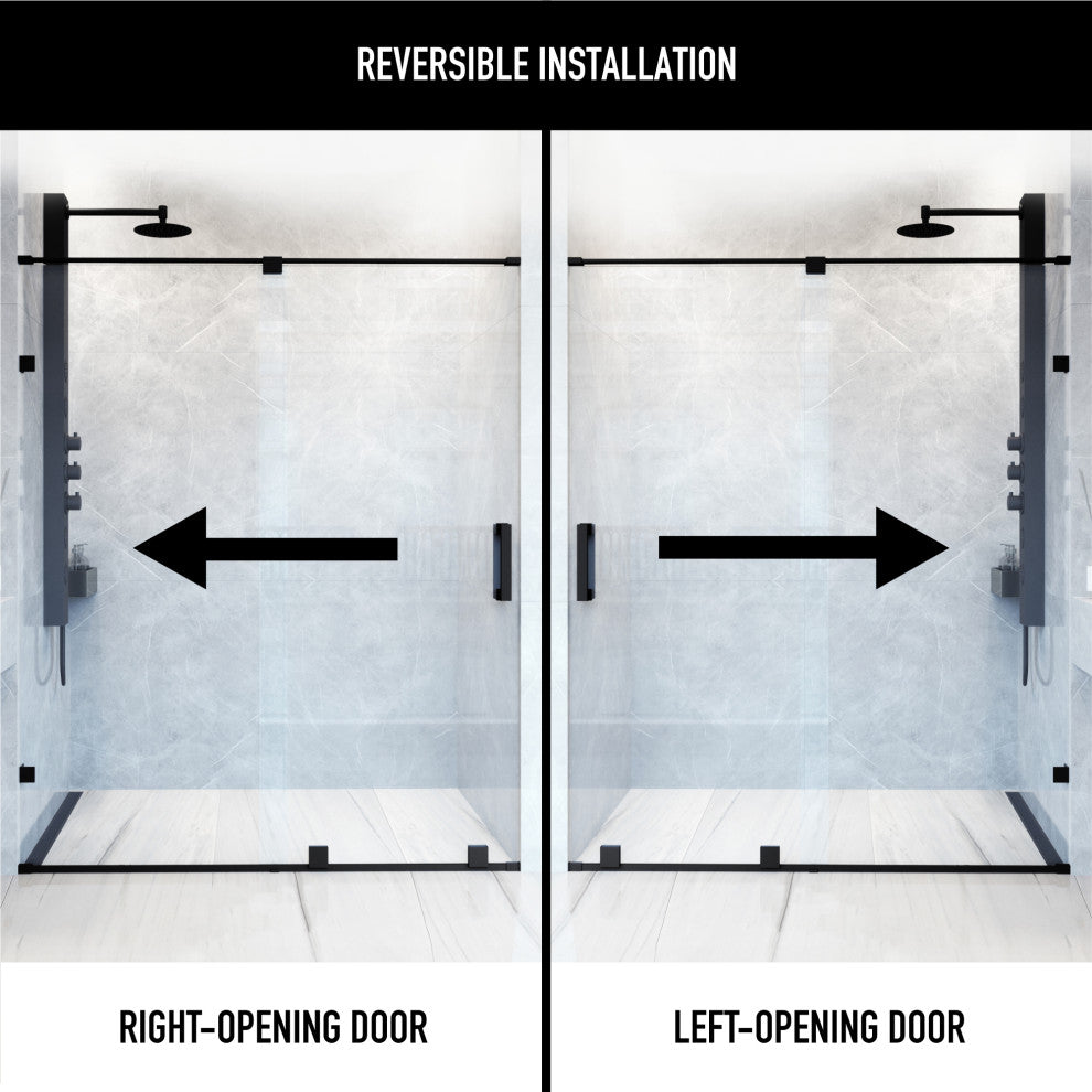 VIGO Ryland 58" to 60" W x 73" H Frameless Track Sliding Shower Door, Matte Black, Clear Glass