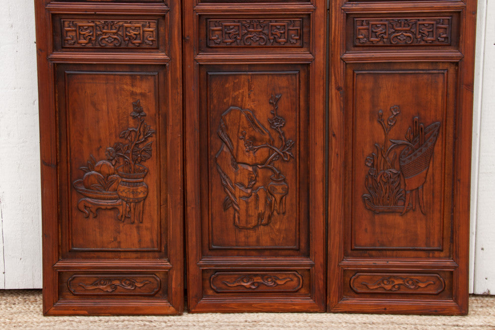 Set of 3 Mid-Century Honeycomb Chinese Panels
