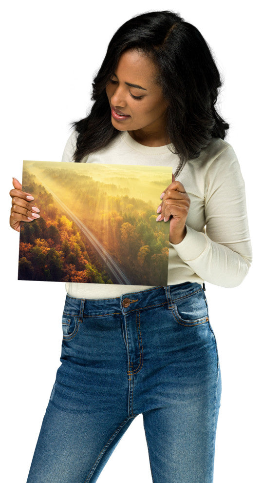 Sunrise Railroad Though Misty Forest Landscape Photo Loose Wall Art Prints, 8" X 10"