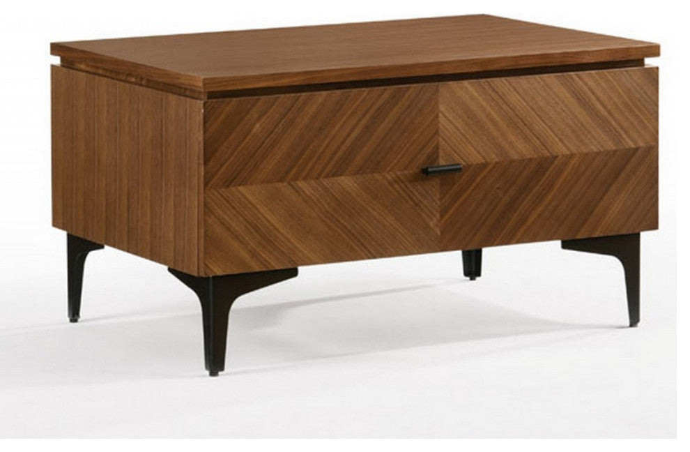 Mid Century Walnut Nightstand with Two Drawers