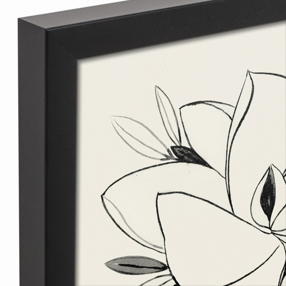 Simple Floral Magnolia 13.73x13.73 Black Framed Canvas