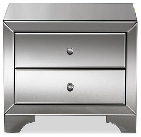 Farrah Hollywood Regency Glamour Style Mirrored 2-Drawer Nightstand