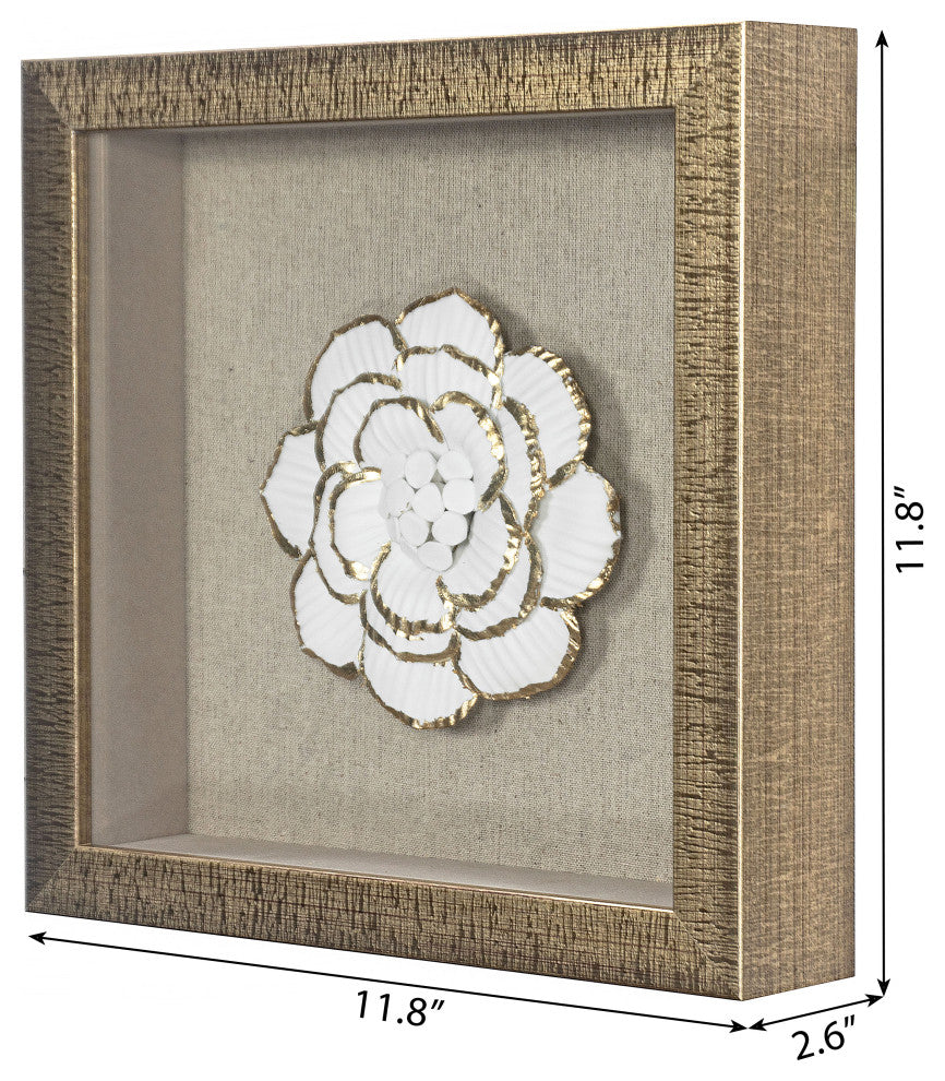 Gold Ceramic Flower Shadow Box Wall DÃ©cor (MS39291AP)