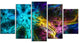 Glowing Abstract Fireworks, Contemporary Canvas Art Print, 60"x32", 5 Panels