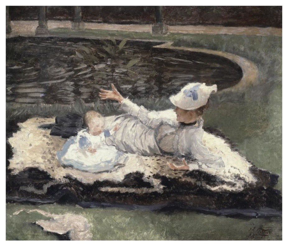 "Mrs. Newton with a Child by a Pool" Paper Print by James Tissot, 18"x16"