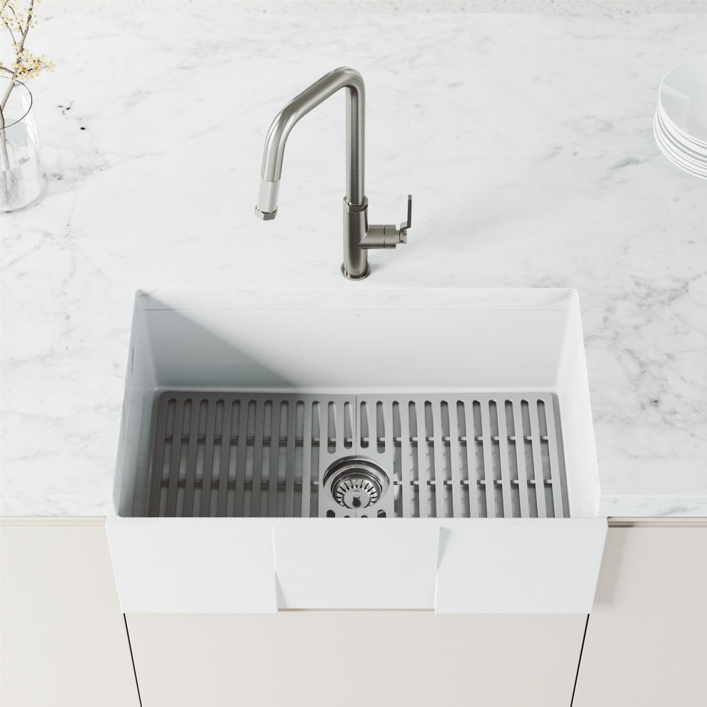 VIGO Hart Angular 18" H Single Handle Pull-Down Kitchen Faucet, Stainless Steel, Without Extras