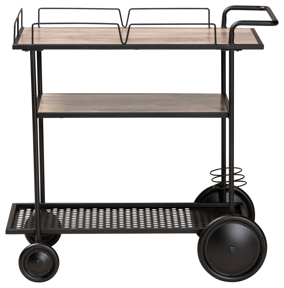 Tianna Wood and Metal Mobile Wine Cart