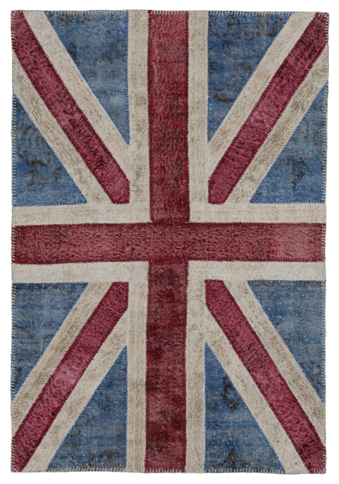 Rug N Carpet - Hand-knotted Oriental 4' 0'' x 6' 0'' Flag Patchwork Rug