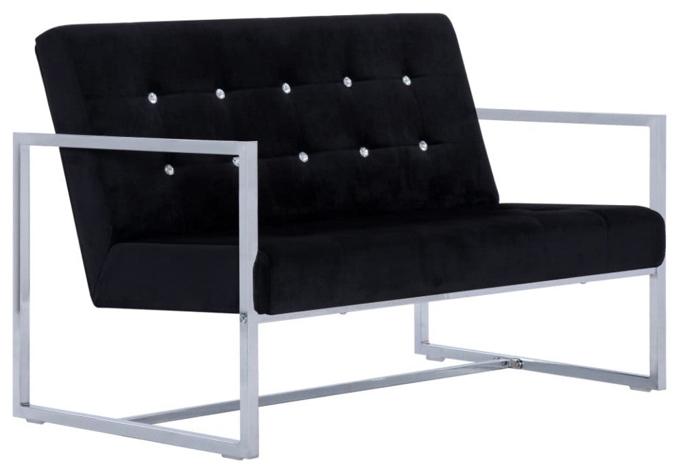 vidaXL Sofa Loveseat with Armrests for Living Room Black Chrome and Velvet