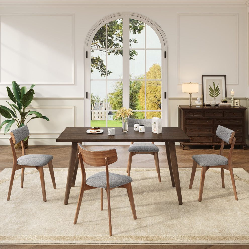 GDF Studio 5-Piece Mid-Century Dining Set, 4 Chairs, Dark Gray/Walnut/Brown