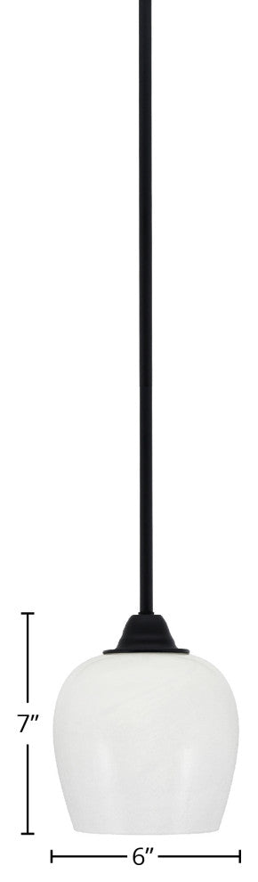 Paramount Mini Pendant, Matte Black, 6" White Marble Glass