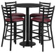 30" Round Black Laminate Table Set With 4 Ladder Back Barstools, Burgundy