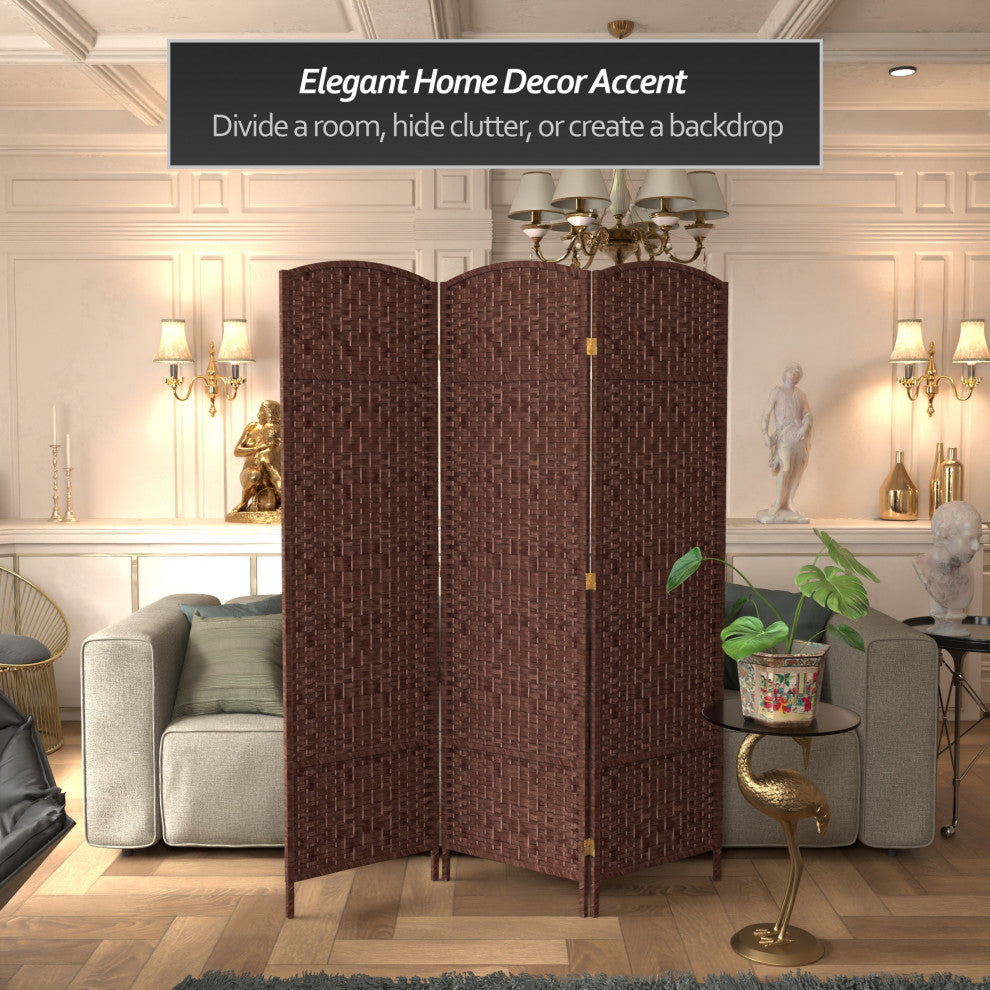 6' Tall Diamond Weave Fiber Room Divider, Dark Red, 3 Panel