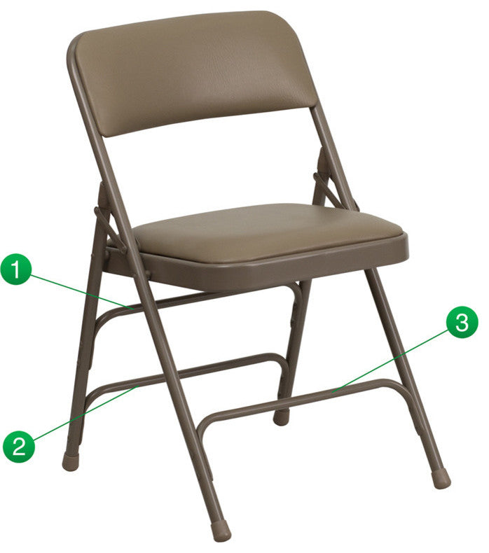 Hercules Series Curved Triple Braced and Double Hinged Upholstered Metal Chair, Beige Vinyl/Beige Frame