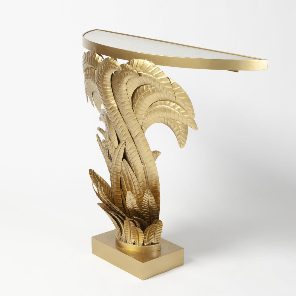 Palm Leaf Console Table, Tropical Metal Entryway Table -, Gold Brass
