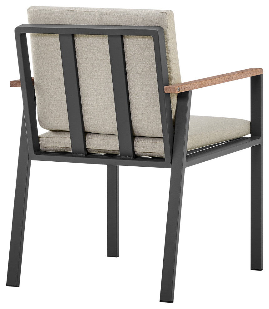 Armen Living Nofi Outdoor Patio Dining Chair in Charcoal Finish with Taupe Cushi