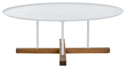 Sini Round Coffee Table, White Top With White Painted Rods