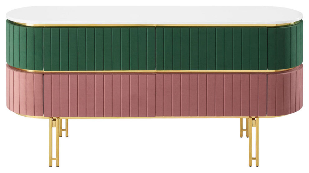 Console Entry Table Sideboard, Green White, Velvet, Modern, Mid Century Lounge