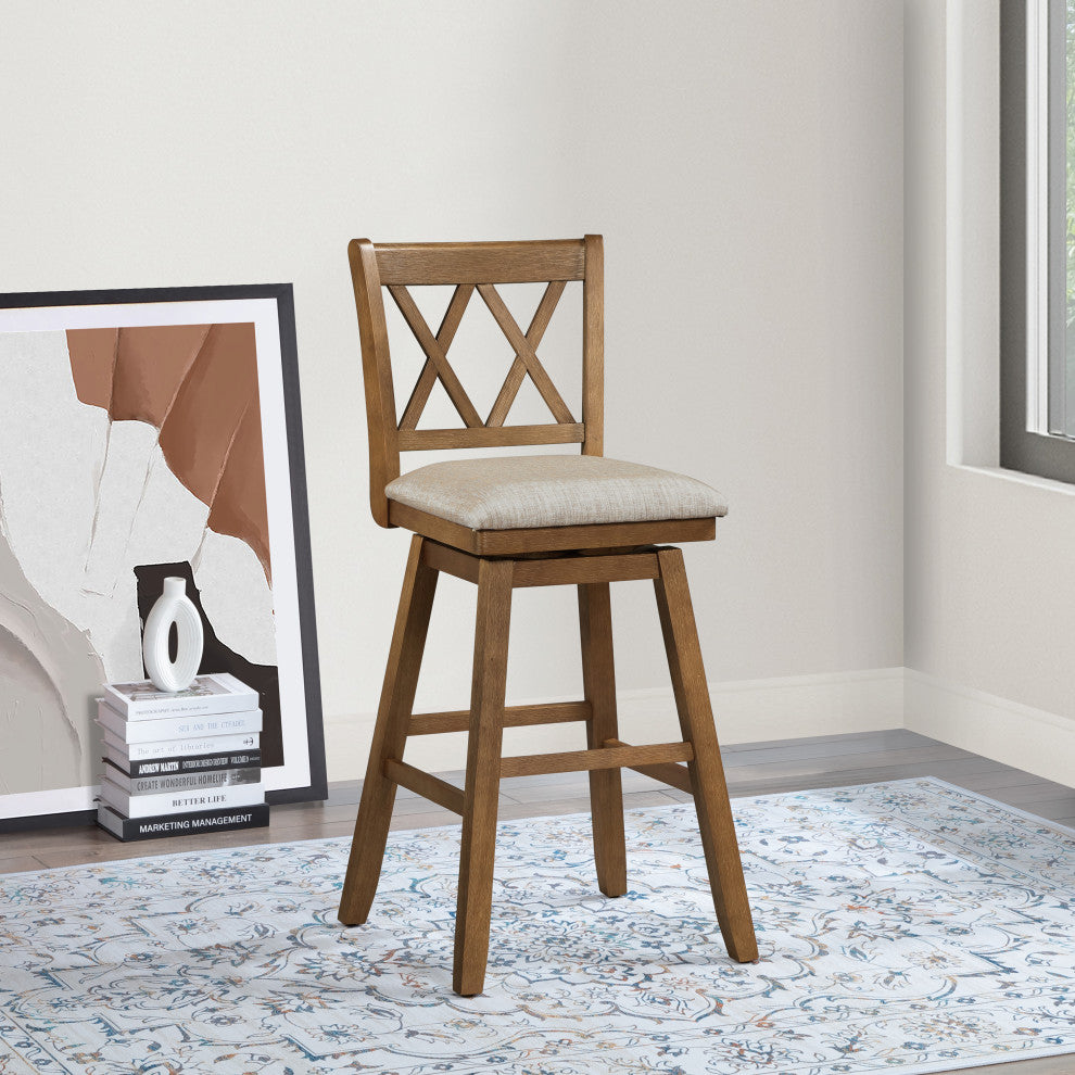 Brookline Oak High Back Wood Bar Stool, 42.5 in.