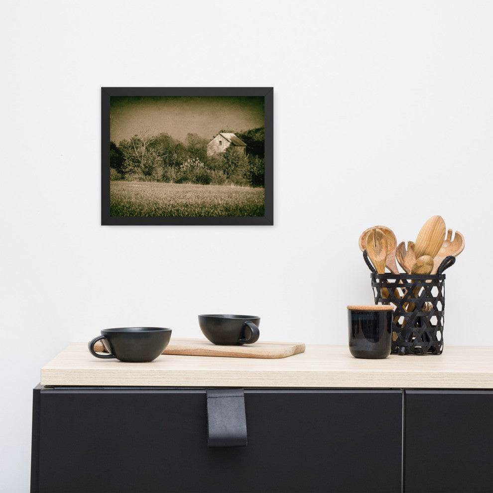 Abandoned Barn In The Trees Vintage Framed Photo Paper Wall Art Prints, Black, 11" X 14"
