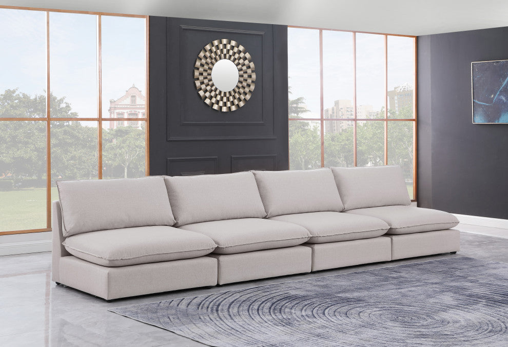 Mackenzie Linen Textured Fabric Upholstered 4-Piece Modular Sofa, Beige