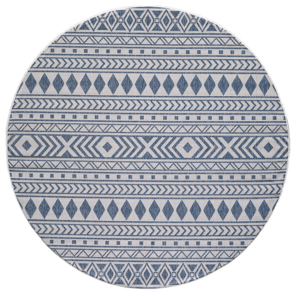 Provo Natura Indoor/Outdoor Coastal Area Rug, Ivory/Blue, 7'10 Round