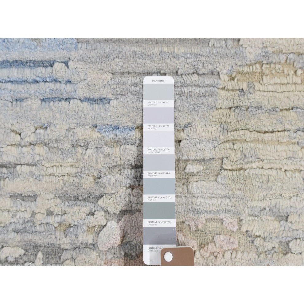 Ivory Pure Silk Collection Hand Knotted Modern Design Oriental Rug 8'x10'6"