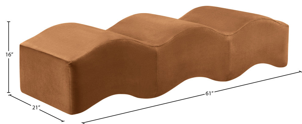 Wave Upholstered Bench, Saddle, Velvet