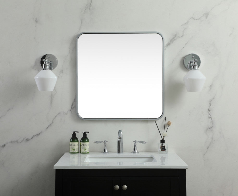 Ellis Soft Corner Metal Square Mirror 24x24 Inch, Silver