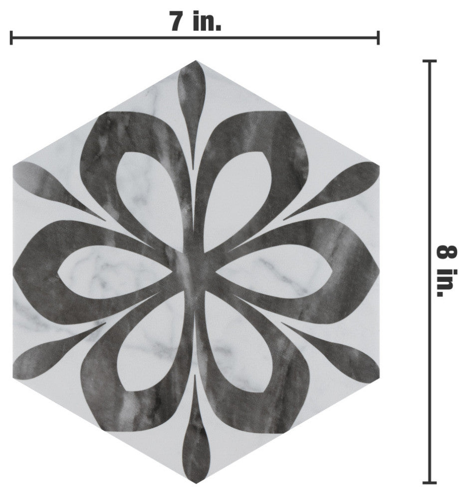 Classico Bardiglio Hexagon Daisy Porcelain Floor and Wall Tile