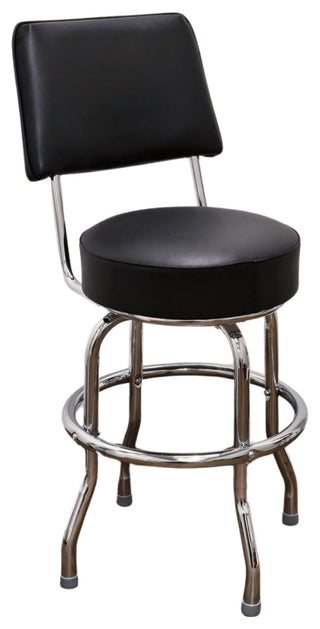 Retro Home Single Ring Upholstered 24" Swivel Counter Stool with Back, Black