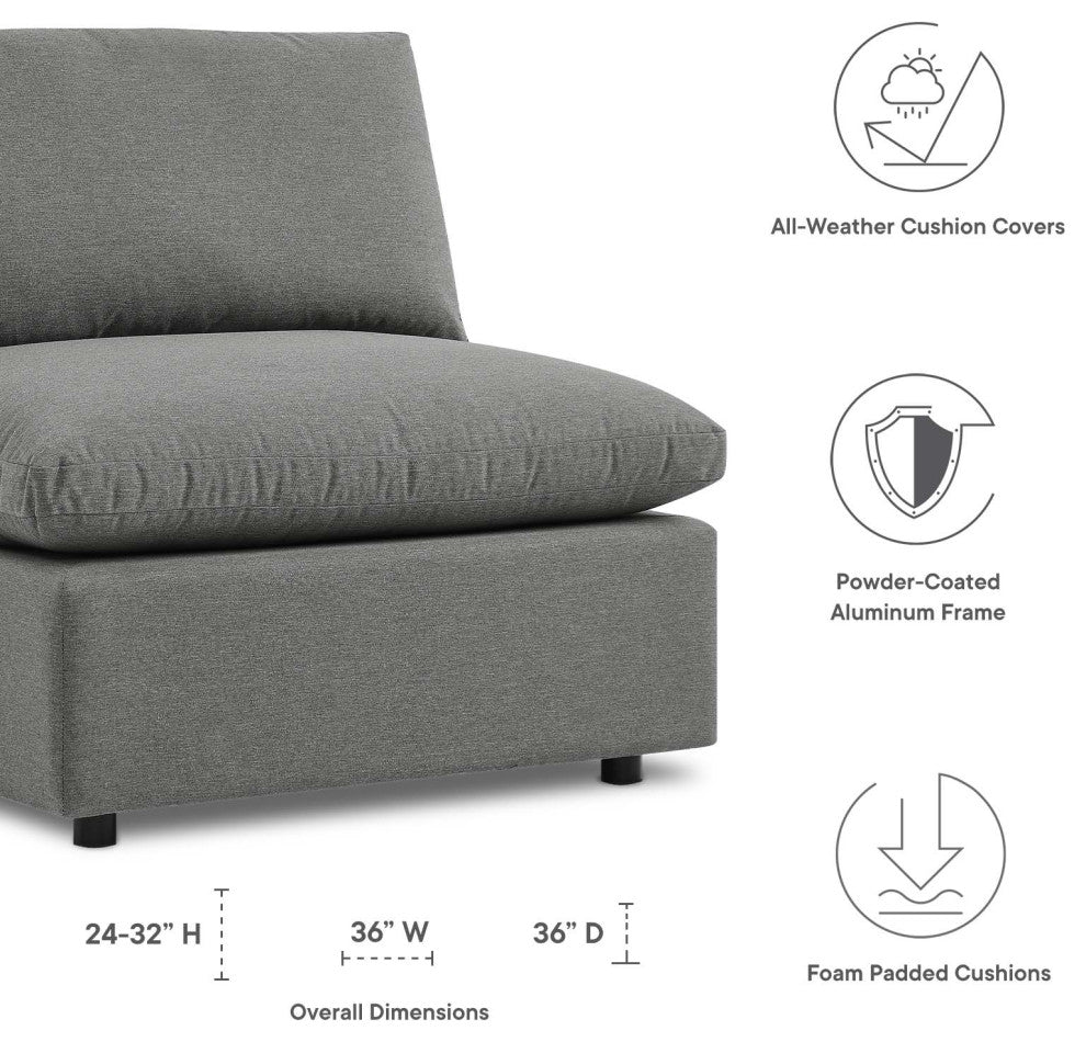 Modular Lounge Sofa Middle Chair, Charcoal Gray, Modern, Outdoor Patio