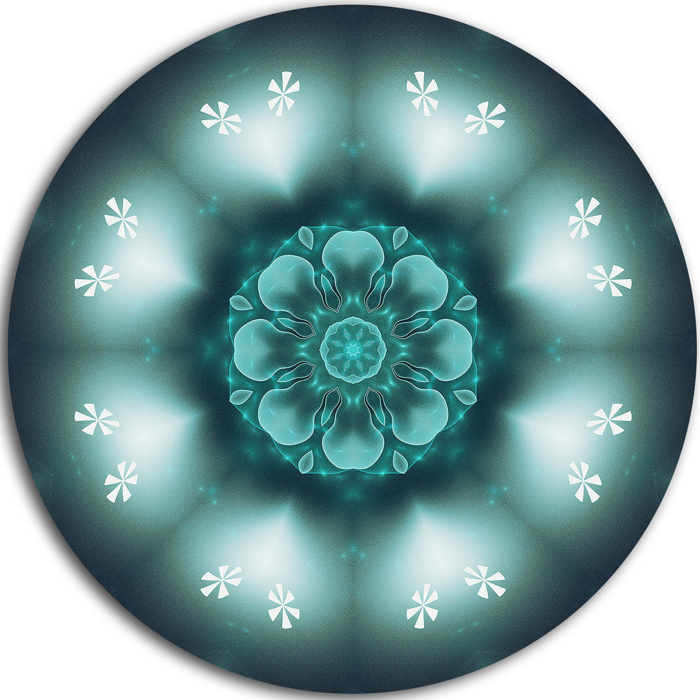 Green Fractal Flower Mandala Shape, Floral Disc Metal Wall Art, 11"