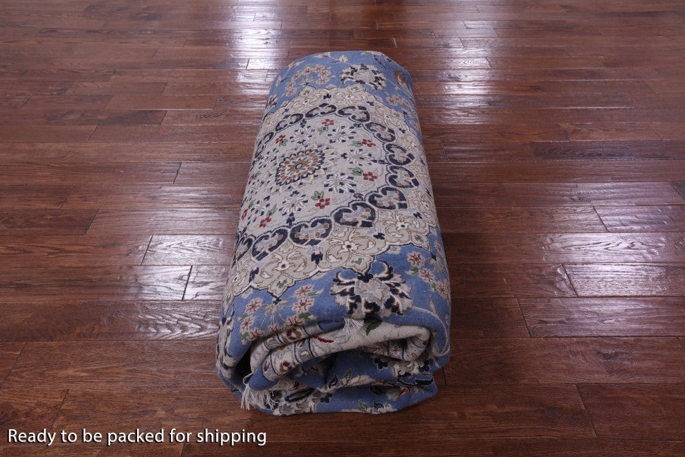 10' Square Persian Nain Wool & Silk Hand Knotted Rug - Q13146