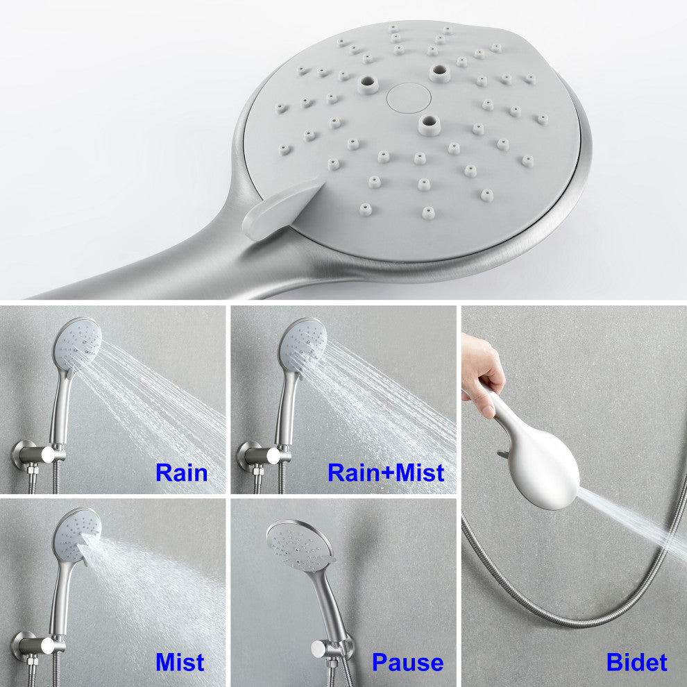 Wellfor Shower Faucet Set, 12" Rain Shower Head With Handheld Combo Set, Brushed Nickel